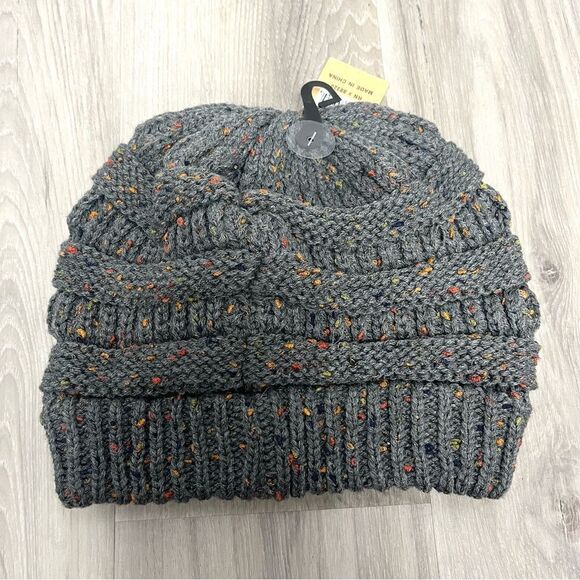 C.C Hat Women’s OS Dark Melange Gray Speckled Knit Beanie Hat NWT - Picture 5 of 5